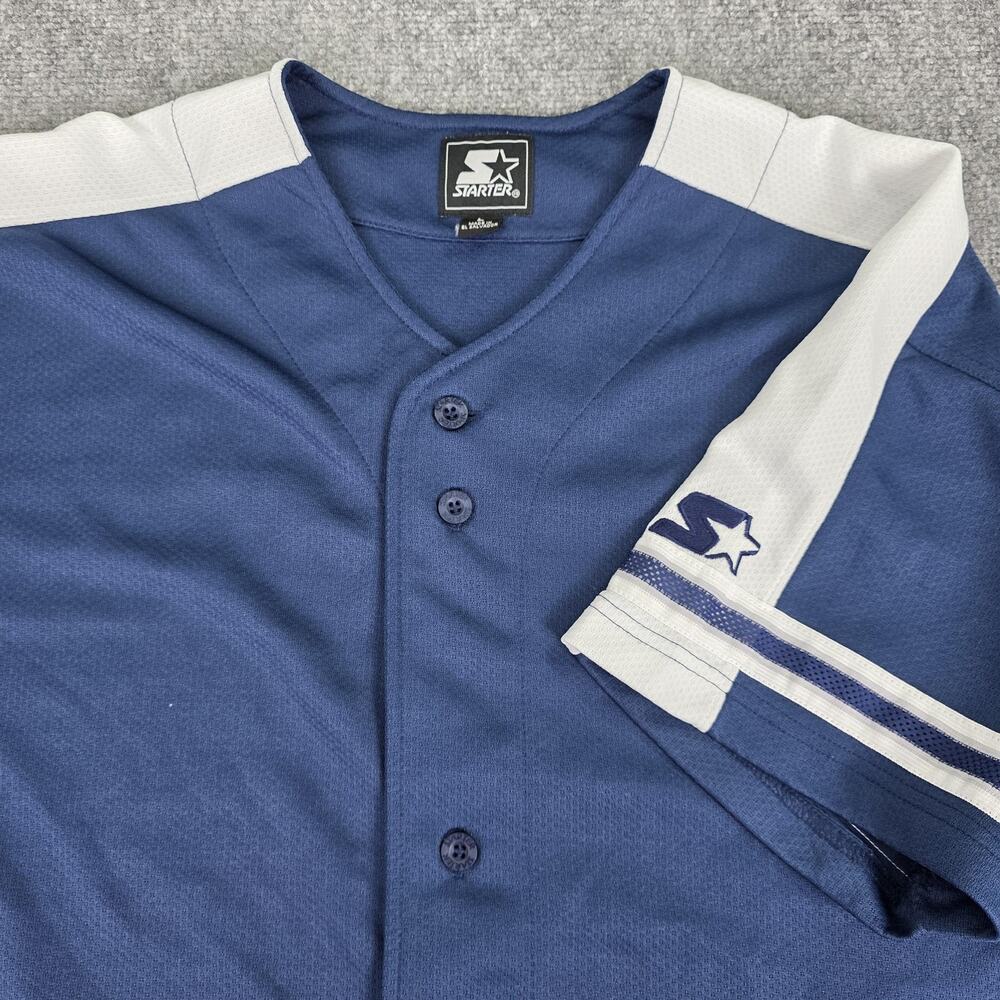 Vintage Starter Jersey Mens Large Blue White Baseball Button Front Logo Shirt